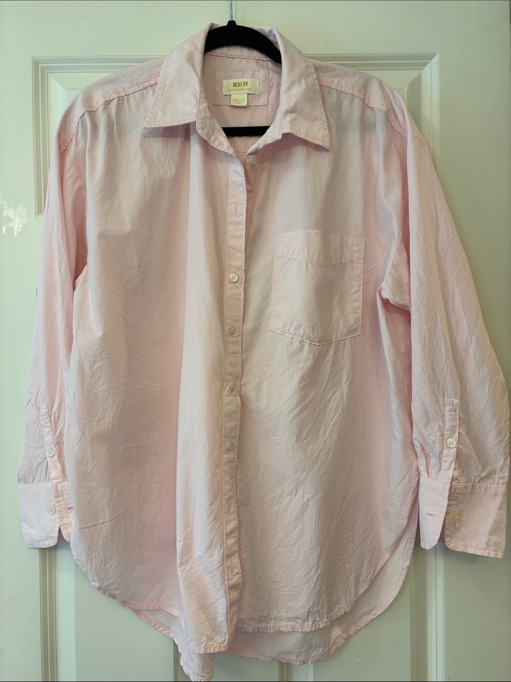 Maeve Anthropologie Bennet Light Pink Oversized Button-Down Shirt - Picture 2 of 6